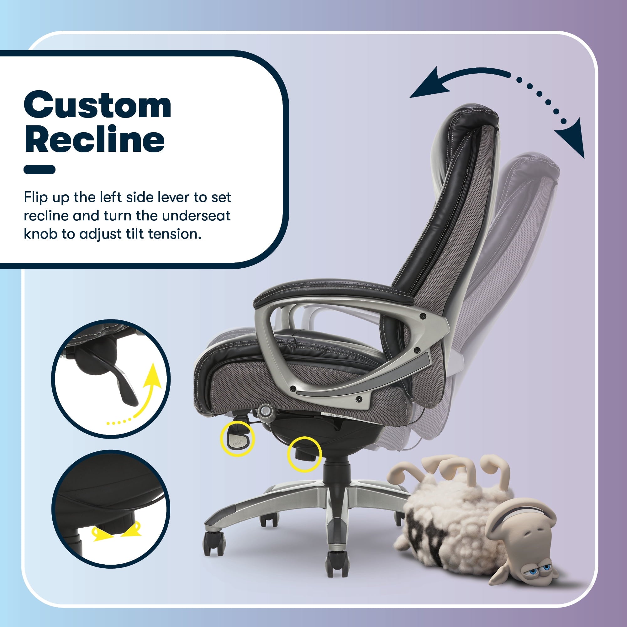Serta Lautner Executive Home Office Desk Chair, Ergonomic High-Back with Adjustable Lumbar and Body Pillows, SmartLayers and ComfortCoils Technology, Mesh and Bonded Leather, Black and Gray
