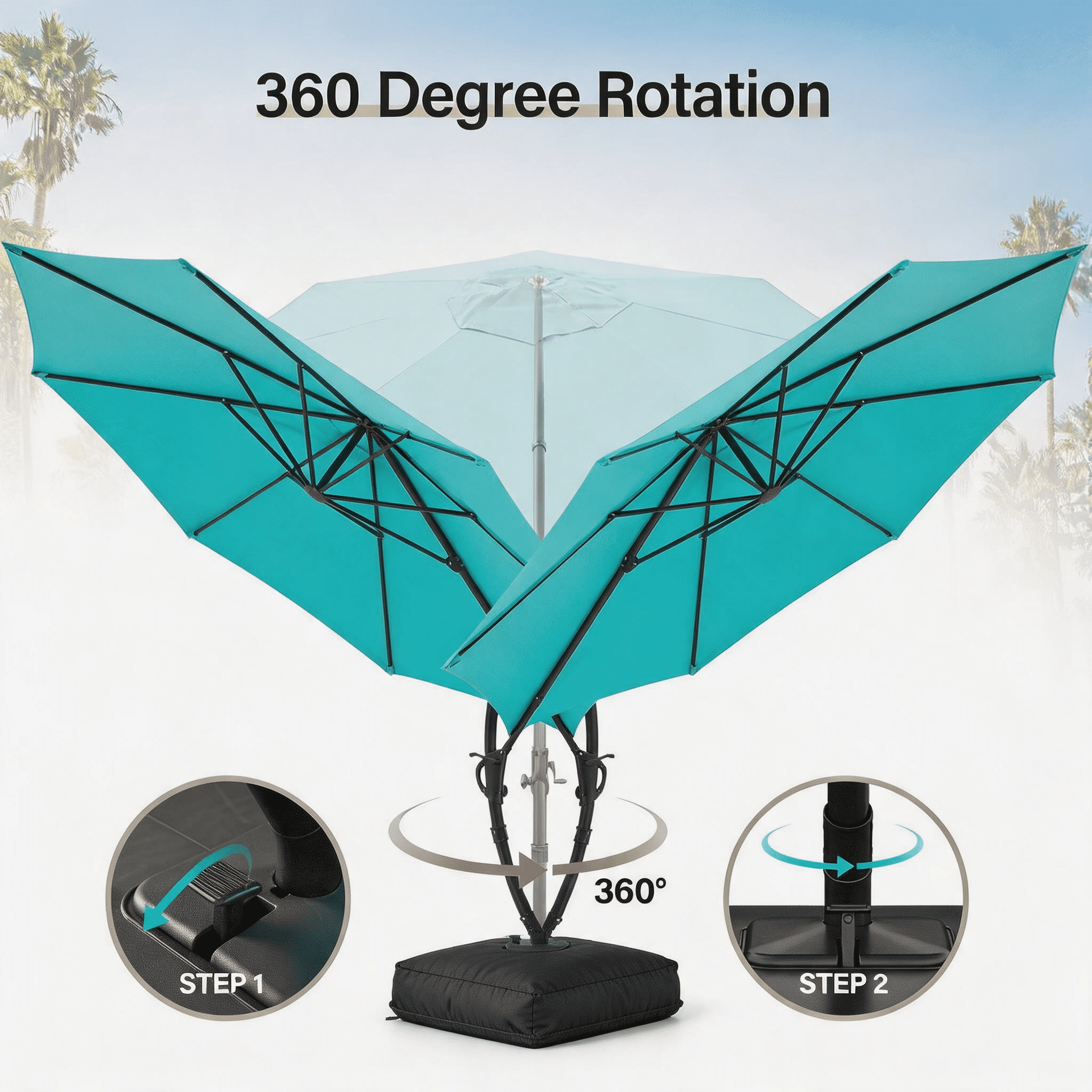 LAUSAINT HOME 11 FT Outdoor Patio Umbrella with Base, Aluminum Cantilever Umbrella with Crank, Champagne