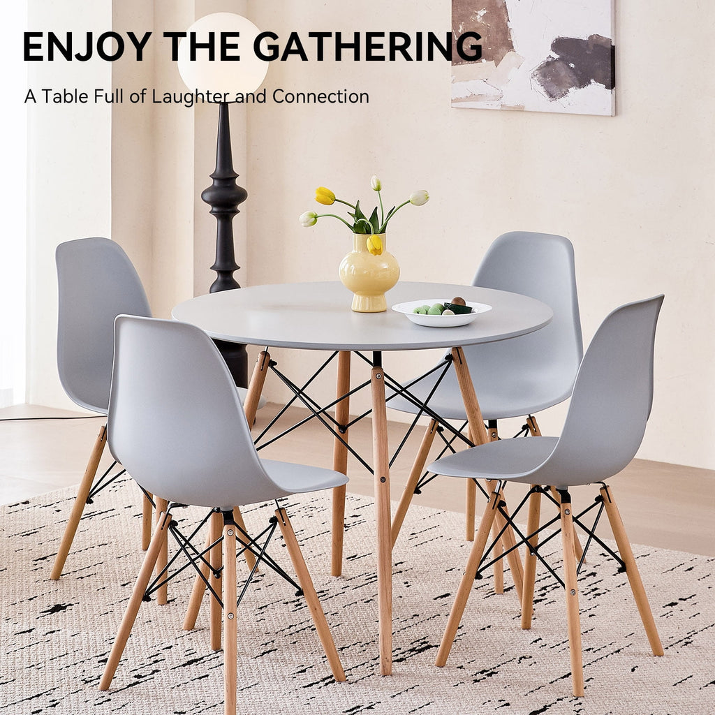 5-Piece 35.5'' Round Dining Table Set for 4, Kitchen Table Chair Set of 4, Mid-Century Modern Dinette Dining Room Table Set Dinner Table for 4 W/Solid Wood Legs, White