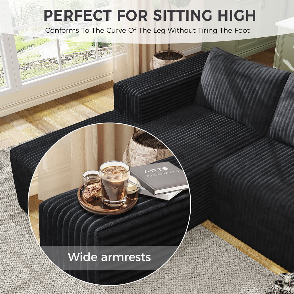 YVDNHP Modular Cloud Sofa - No Assembly Required, 107.8 Oversized L-Shaped Sectional with Chaise, Flannel Fabric Deep Seating Couch for Living Room