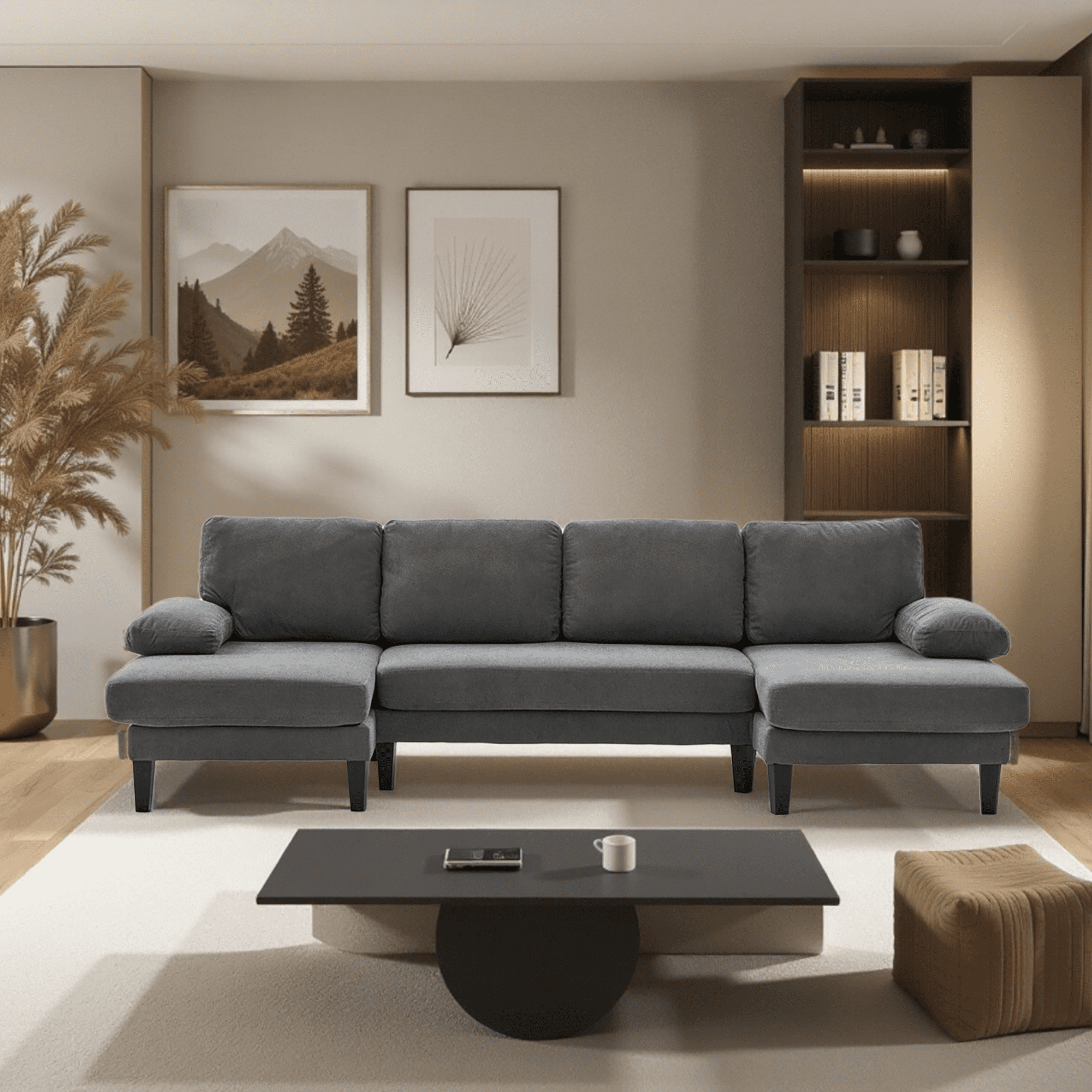 BINBANK L-Shaped Chenille Pull Out Sleeper and Storage Chaise Sectional Futon Sofa Bed with USB, Gray/Beige