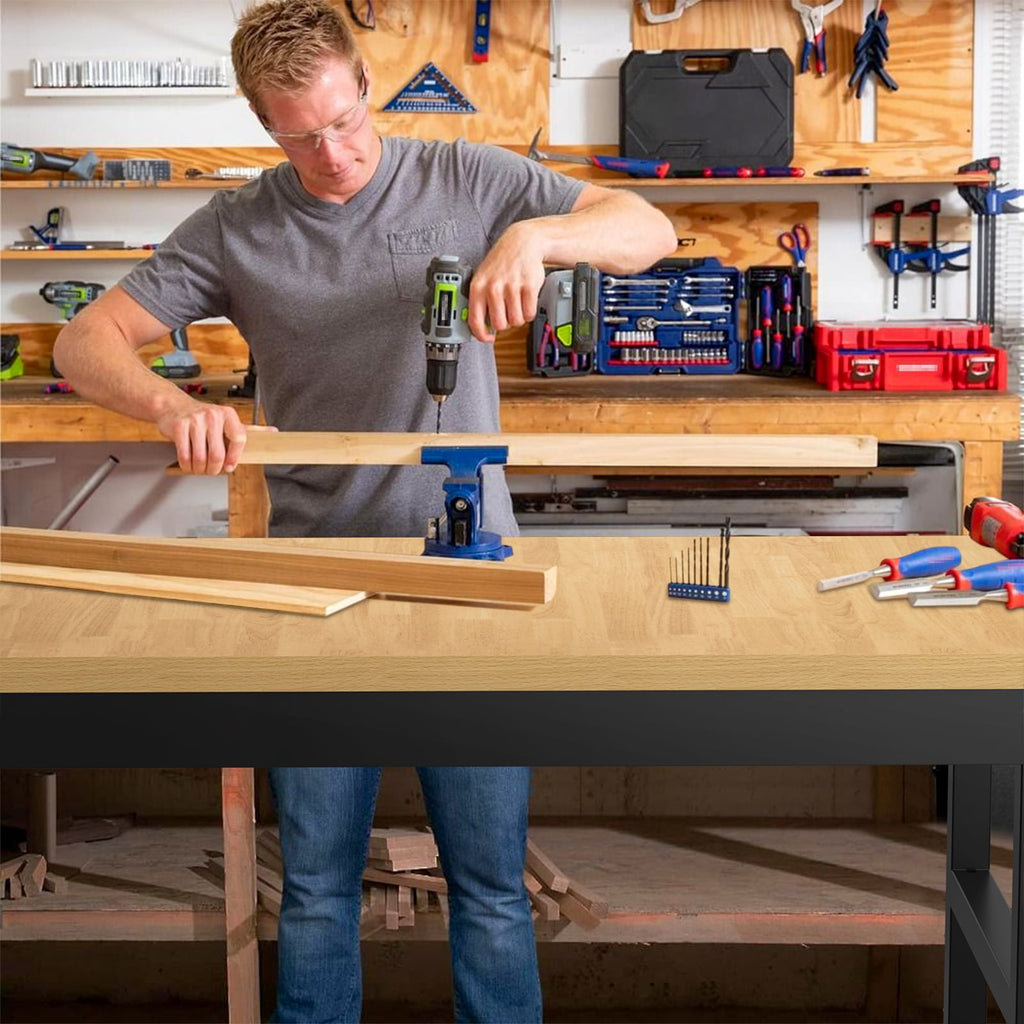 60 Adjustable Workbench,Heavy-Duty Work Table,3000 LBS Load Capacity Hardwood Workstation Outlets with Power strips and Wheels,for Workshop, Garage