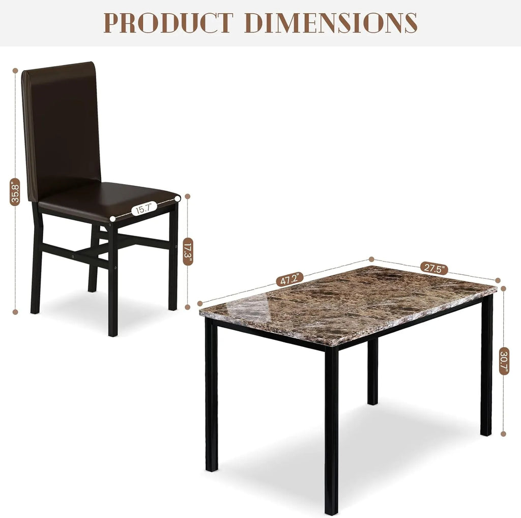 MOOSENG Dining Table Set for 4, Faux Marble Kitchen Table and Chairs Set of 4, 5-Piece Dining Room Set with PU Leather Upholstered Chairs for Small Space, Gray
