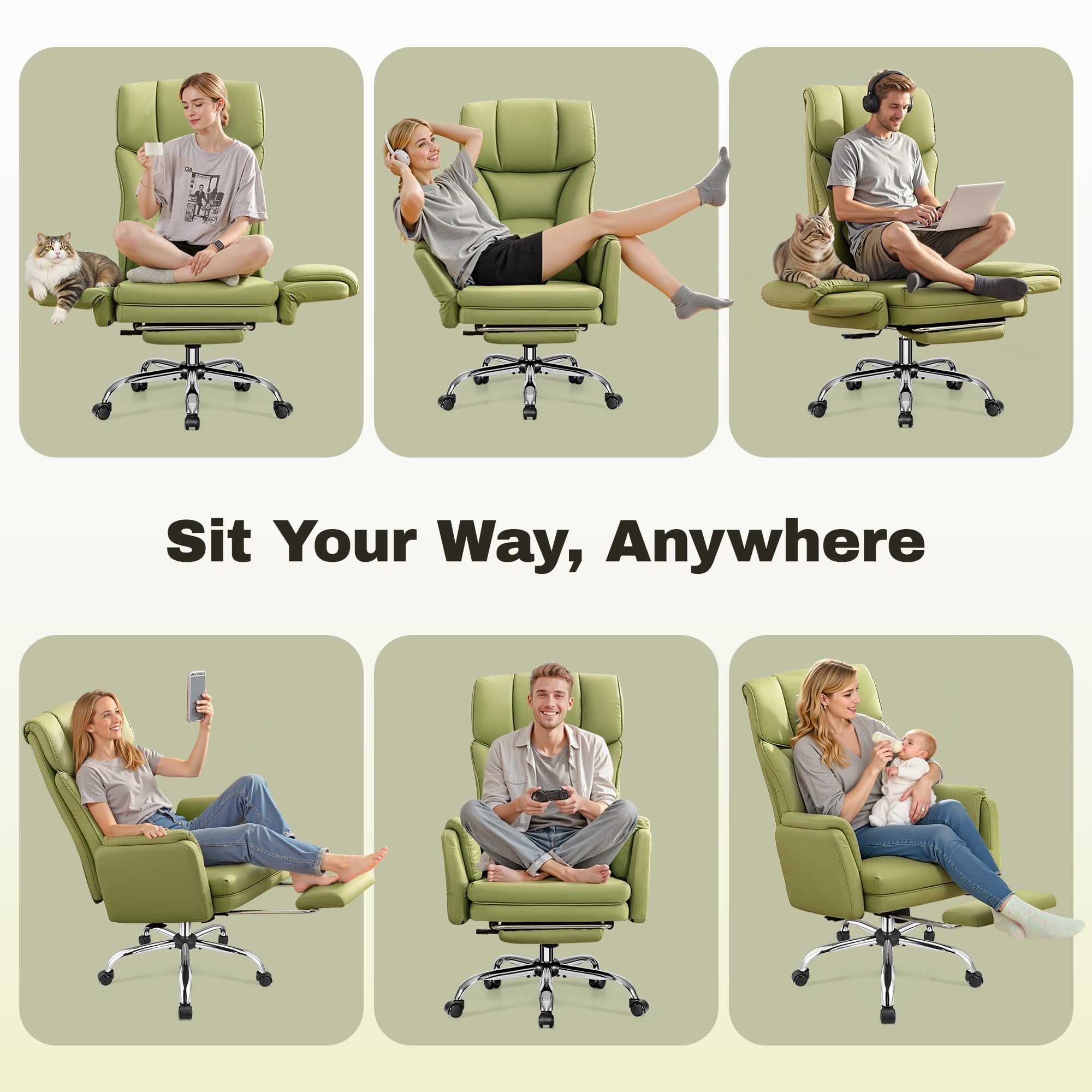 Primy Cross Legged Office Chair with Footrest & Convertible Armrests, 500LBS Capacity Home Desk Chair, Ergonomic Recliner with Lumbar Pillow, Criss Cross Design, Big and Tall Executive Chair
