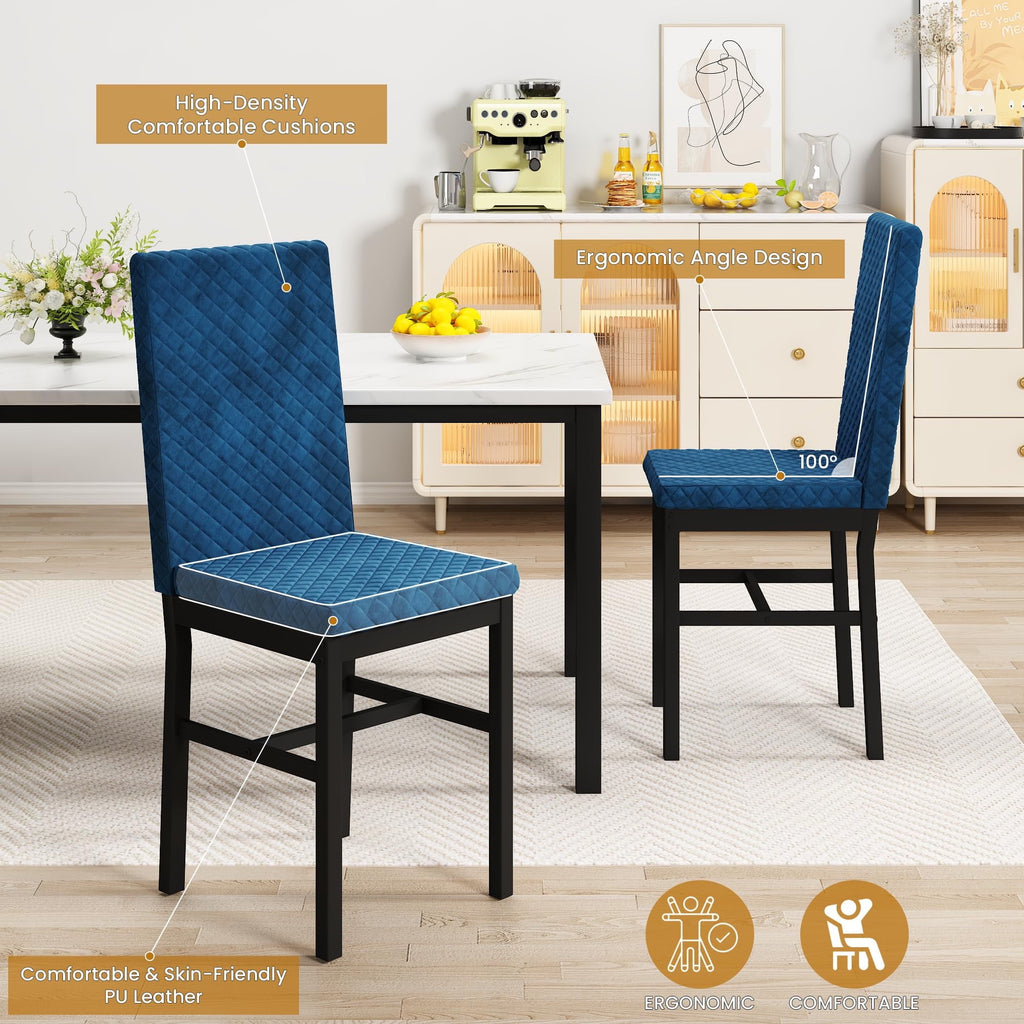 Baxluxe Dining Table Set for 4, Modern 5 Piece Dining Table Set, Faux Marble Kitchen Table and 4 Velvet Upholstered Chairs for Apartments, Dining Rooms, Small Spaces, Gray
