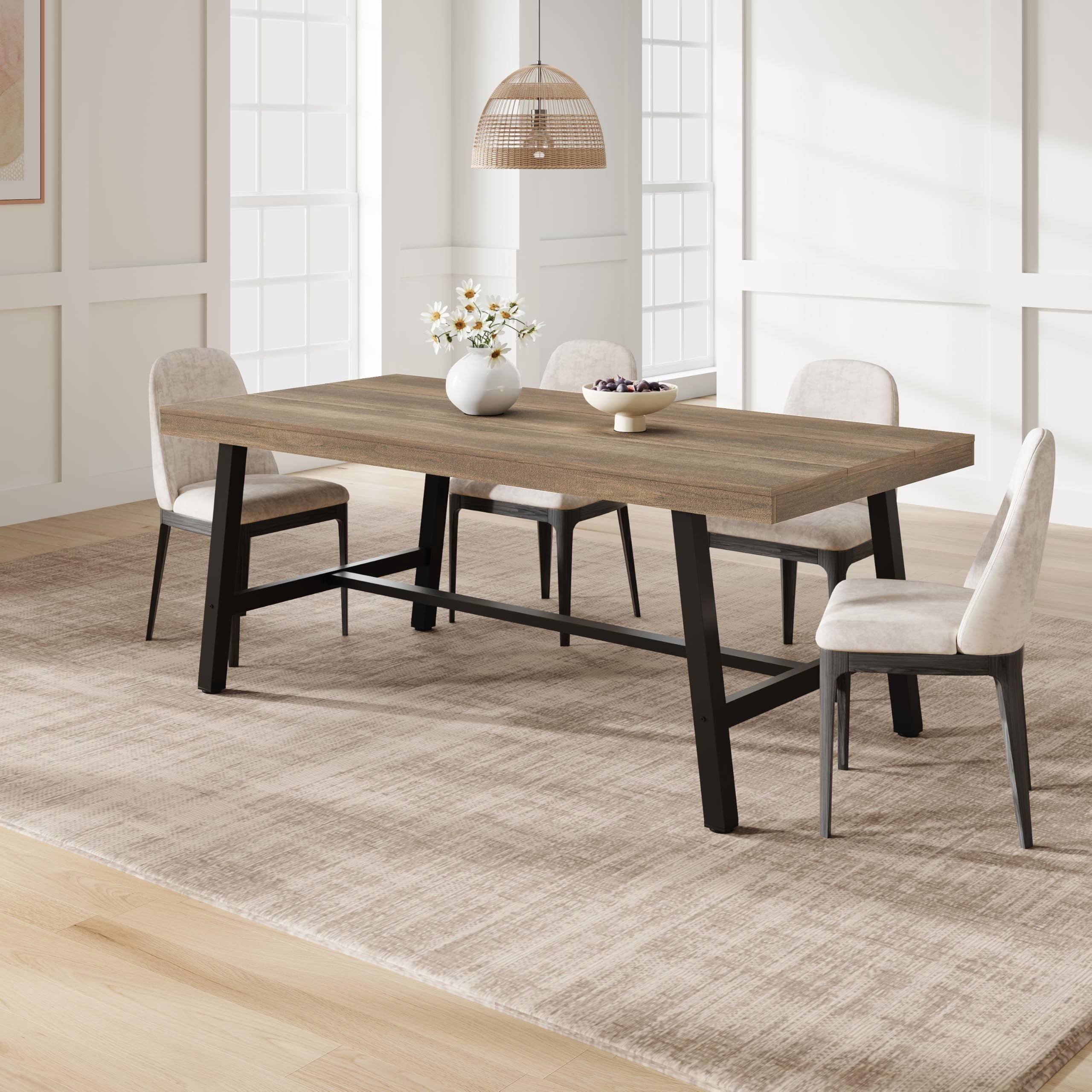 70.87 Inch Long Large Rectangle Dining Table for 6-8 People, Modern Kitchen Dining Room Table with Rustic Wooden Tabletop & Strong Metal frame(Only Gray Walnut Table)