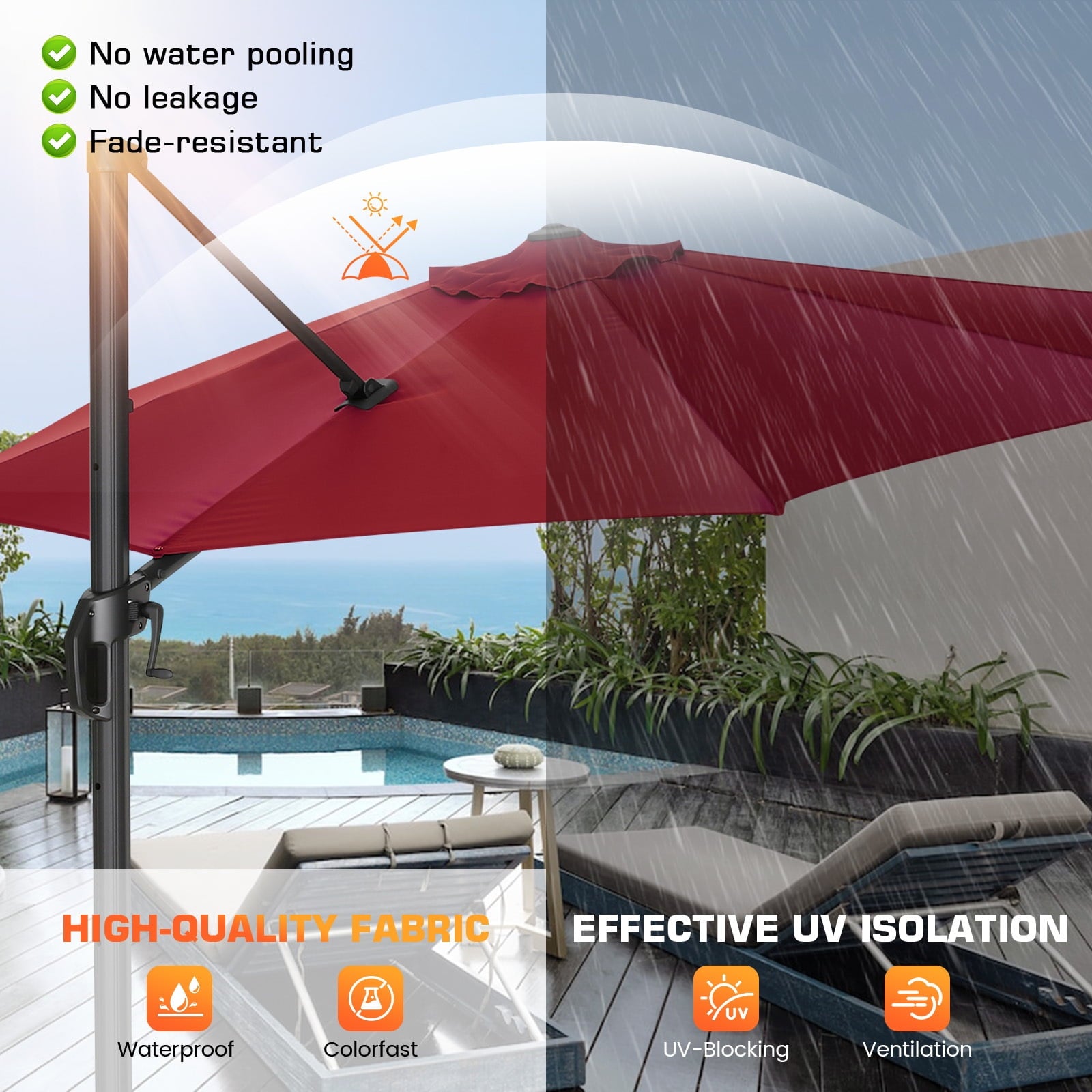 COBIZI 10x10ft Patio Cantilever Umbrella Double Roof Large Rectangular Deck Offset Umbrellas, Square Outdoor Patio Umbrella with 360°Rotation & Heavy-Duty Aluminum Frame,for Poolside Garden,Beige
