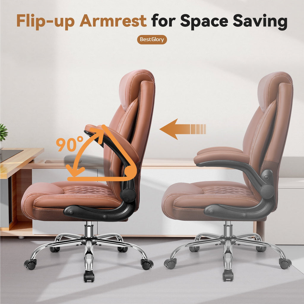 FASTES Ergonomic Office Chair, Big and Tall Leather Desk Chair with Footrest and Lumbar Support, 2-Position Reclining Executive Computer Chair, Black