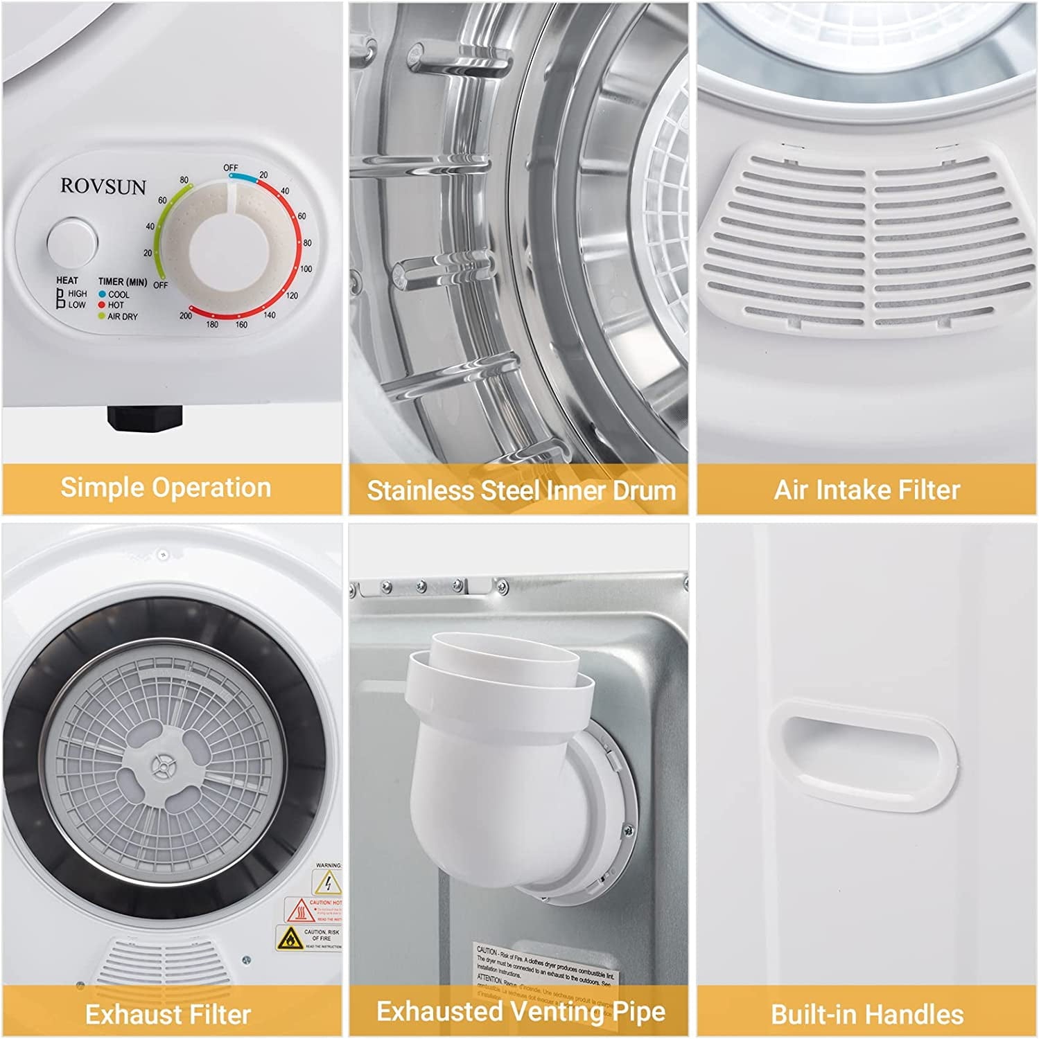 RovSun 110V White Stainless Steel Electric Tumble Dryer