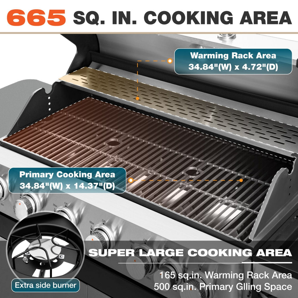 MF Studio 4 Burner Propane Gas Outdoor Grill with Side Burner Stainless Steel BBQ Grill