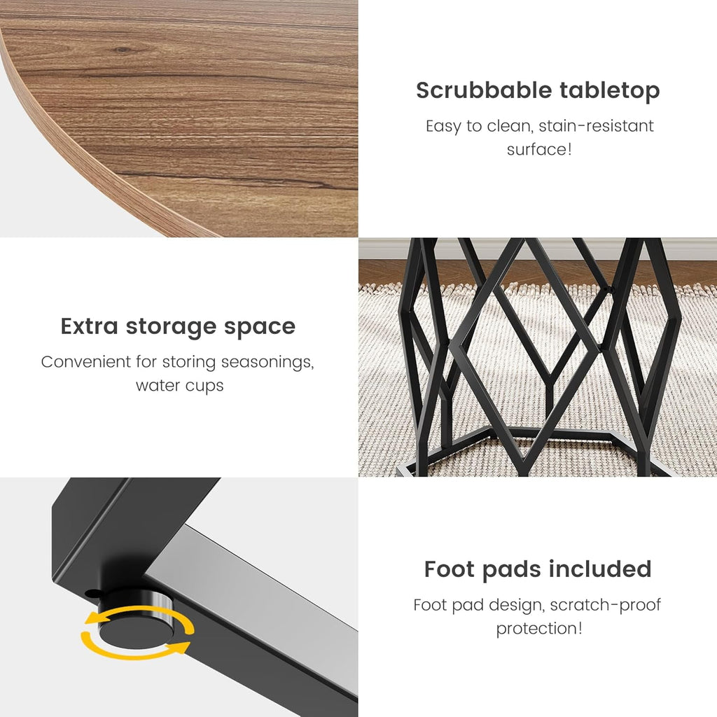 M optimized Round Dining Table for 4-6 People, 47 Farmhouse Kitchen Table, Modern Circle Dinner Table with Sturdy Base, Industrial Wood Dinning Room Table for Kitchen