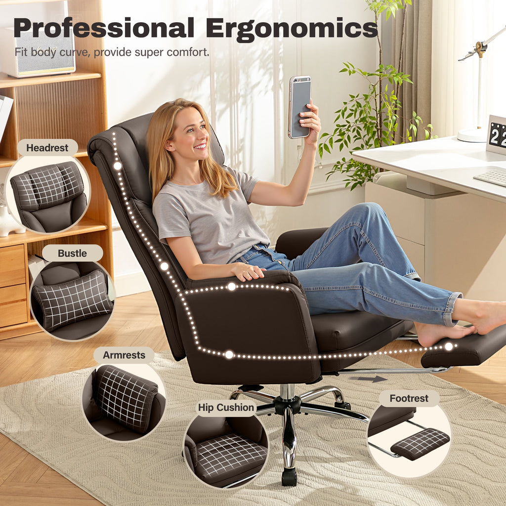 Primy Cross Legged Office Chair with Footrest & Convertible Armrests, 500LBS Capacity Home Desk Chair, Ergonomic Recliner with Lumbar Pillow, Criss Cross Design, Big and Tall Executive Chair
