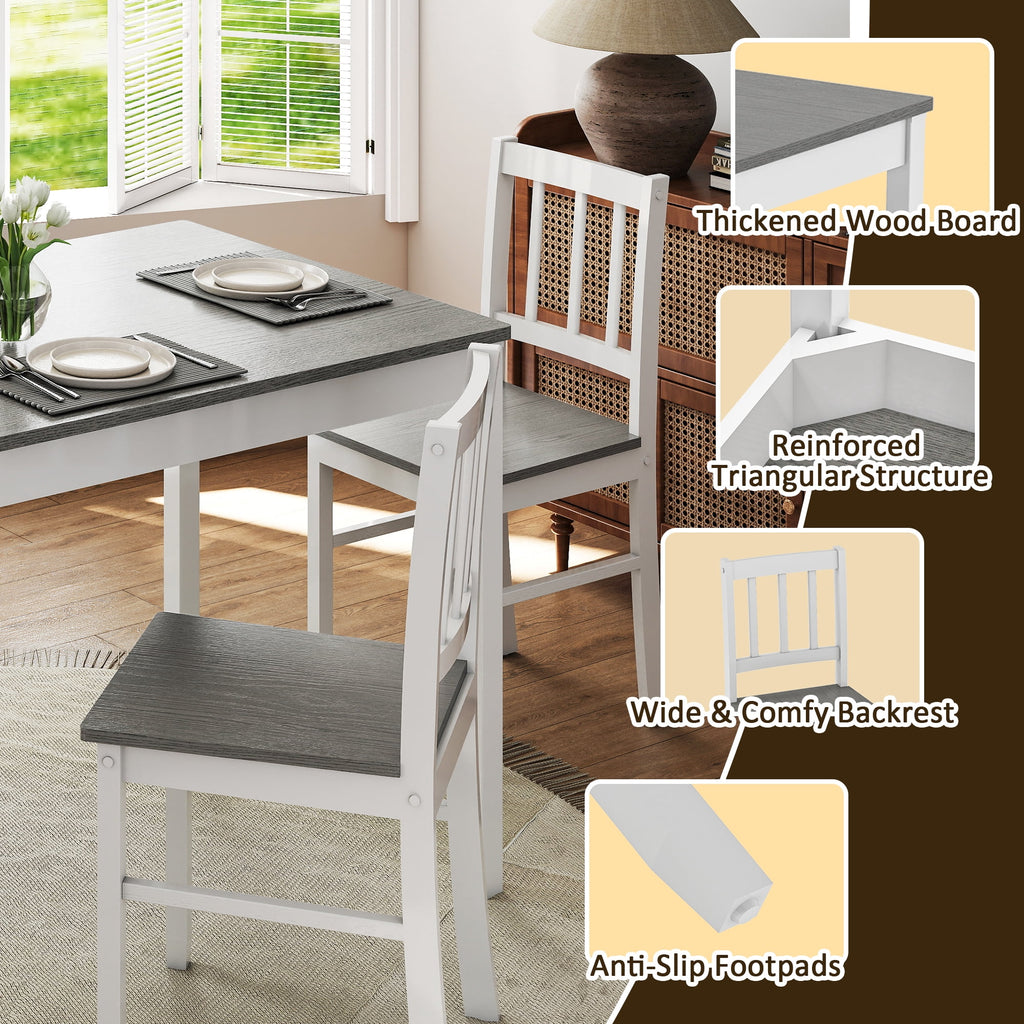 Joywind 5-Piece Solid Wood Dining Set – Rectangular Dining Table with 4 Chairs, Modern Grey Design for Kitchen, Dining Room & Restaurant