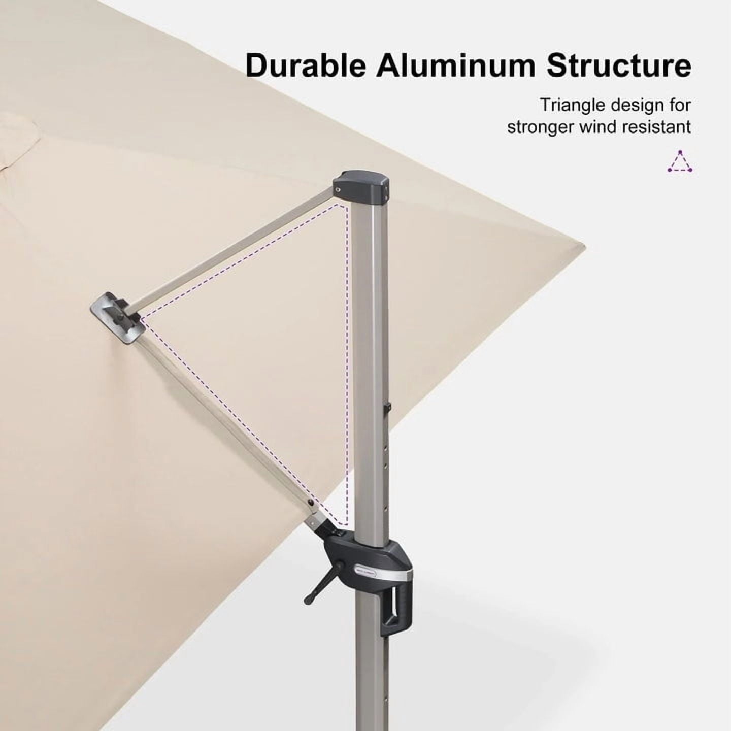 PURPLE LEAF Patio Umbrella with Base Included, 10ft Outdoor Aluminum Cantilever Umbrella with 360° Rotation, Aluminum Large Offset Umbrella for Outdoor Garden Pool, Beige