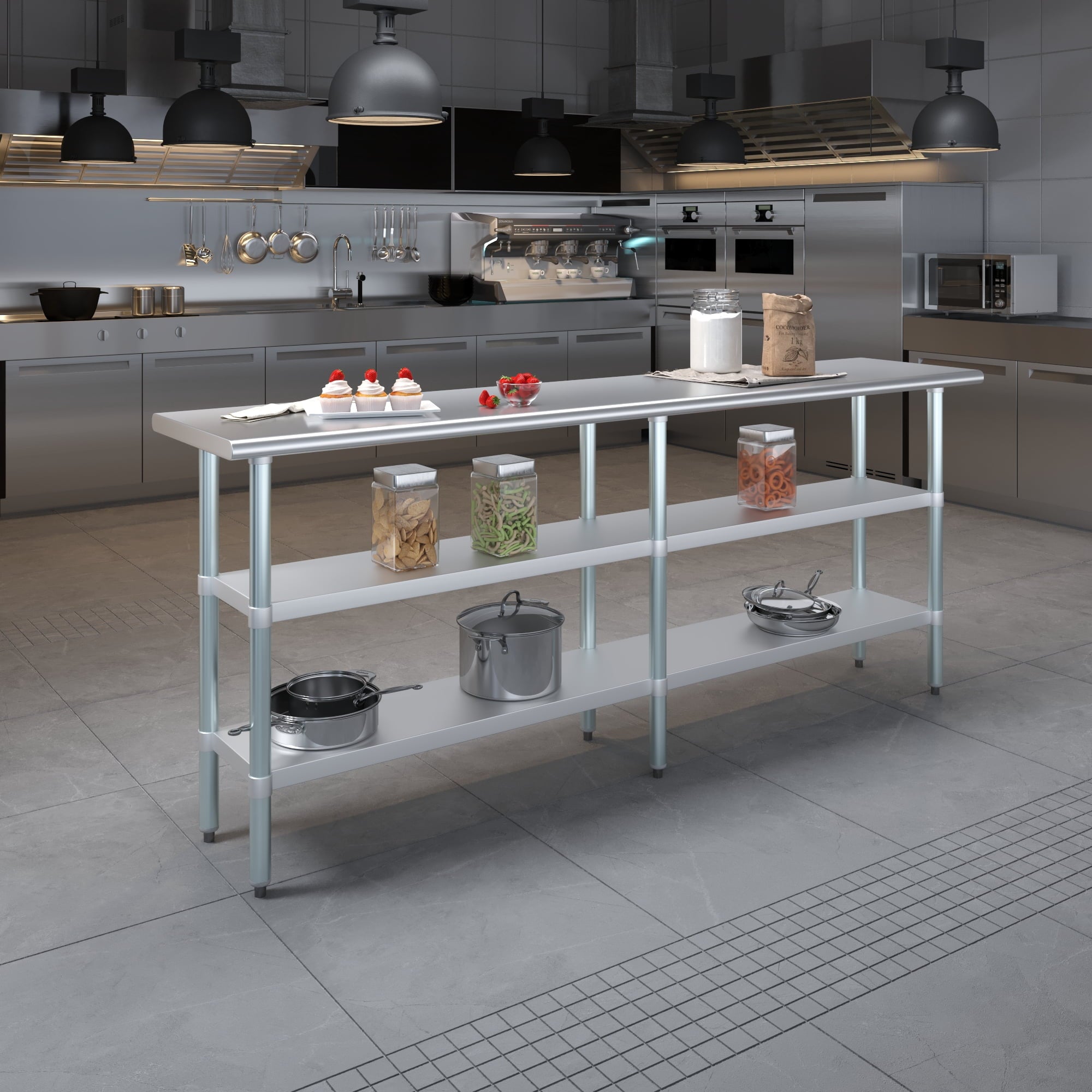 AmGood 60 Long x 30 Deep Stainless Steel Work Table with 2 Shelves and wheels | Commercial & Residential NSF Utility Table | Metal Food Prep Station