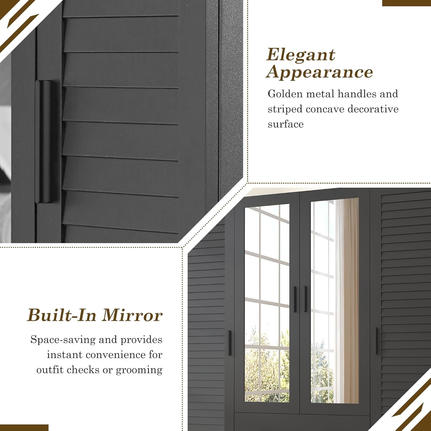 Blotout 70 Armoire Wardrobe Closet with Mirror & LED Lights, LED White Louver Door Wardrobe Armoire with 3 Drawers & Hanging Rods, Large 3 Doors Armoire Storage with Multi-Layer Shelves