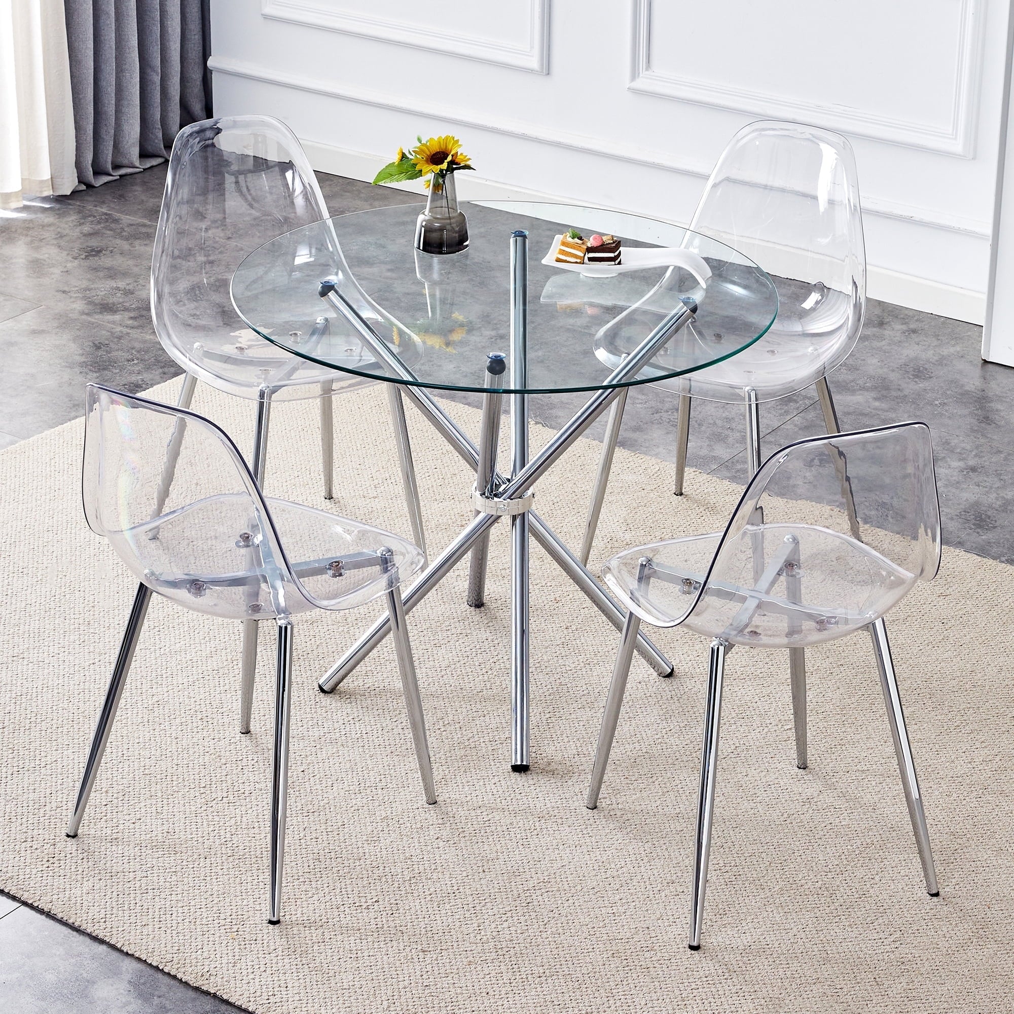 LUFTUT 36.6 Round Glass Dining Table, Modern Gold Base Kitchen Table, Small Space Bistro Table, Clear Tempered Glass Top for Apartmen