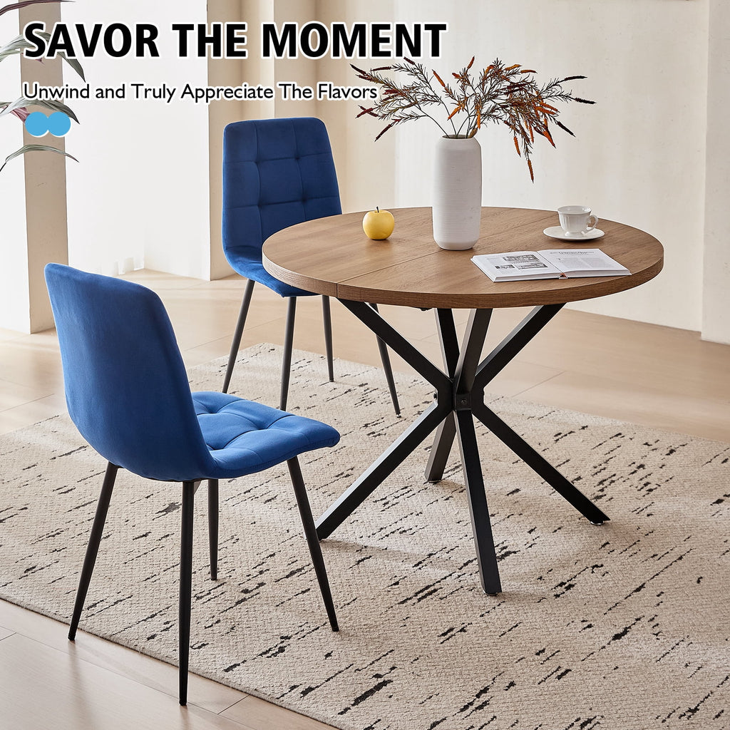 5 Piece 39 Round Dining Table Set for 4, Mid Century Kitchen Table with 4 Khaki Fabric Upholstered Dining Chairs for Apartment Living Room, Space Saving Table.