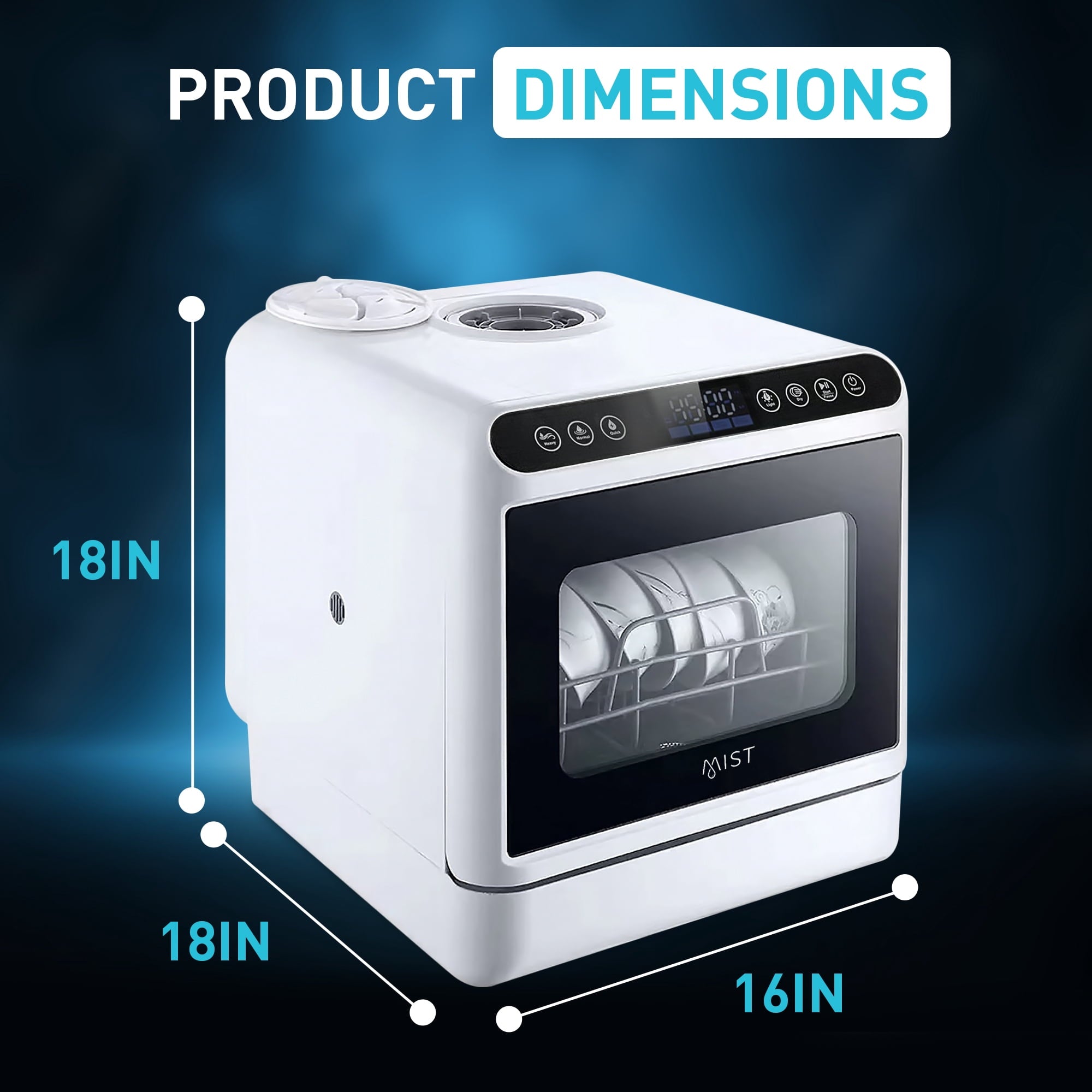 Mist Portable Countertop Dishwasher with 4 Washing Programs and 360° Dual Spray