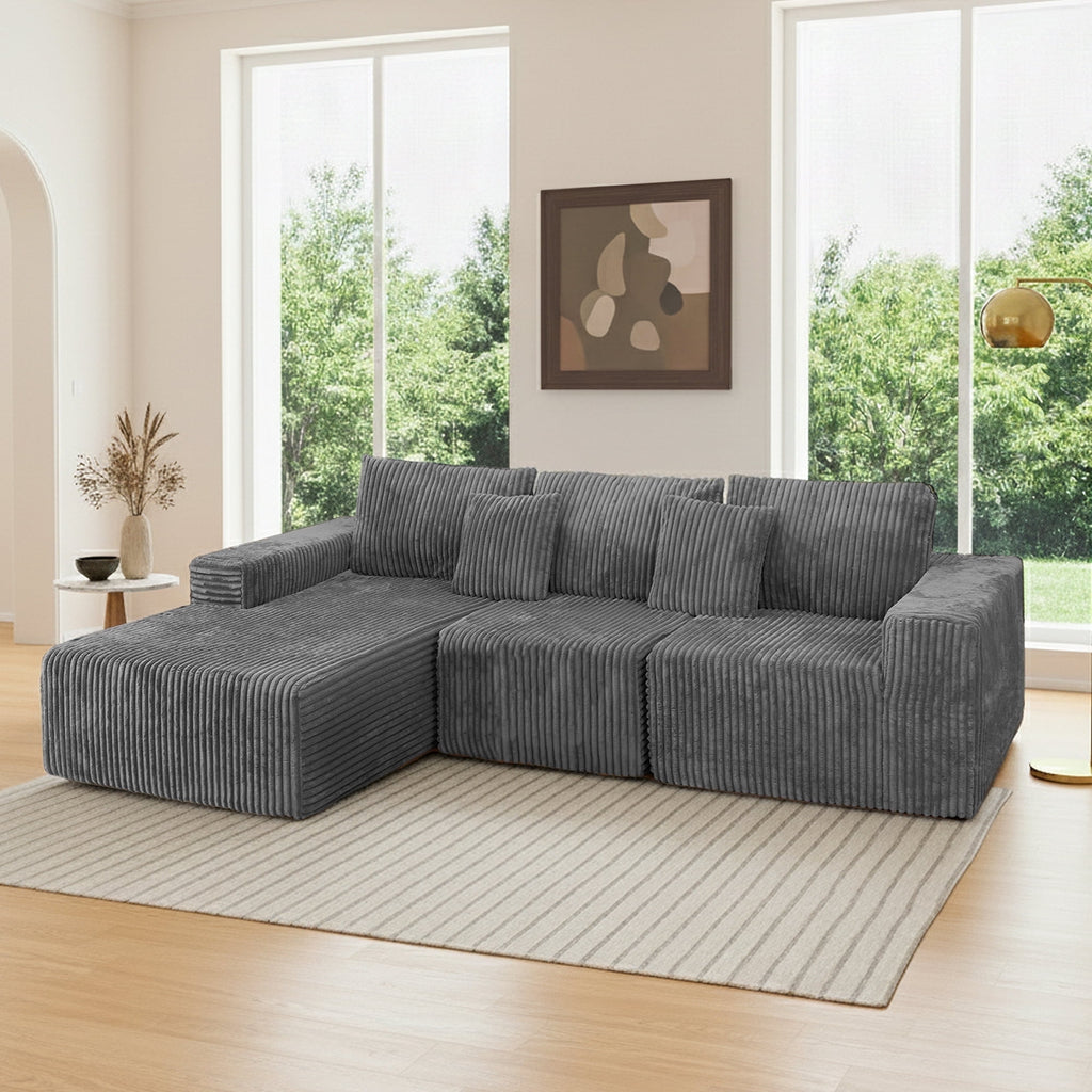 SOULART 138.5 U Shaped Sectional Couch,Gray Cloud Boneless Sofa For Living Room,Plush Corduroy Couches With Deep Seat Chaise Lounge,No Assembly Required