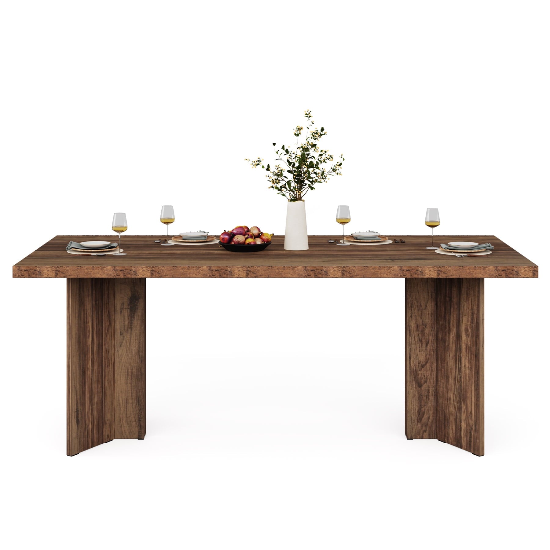 Fnova 63 Rectangular Modern Dining Table, Wooden Modern Kitchen Table for 6 People for Dining Room, Warm Brown (Chairs Not Included)