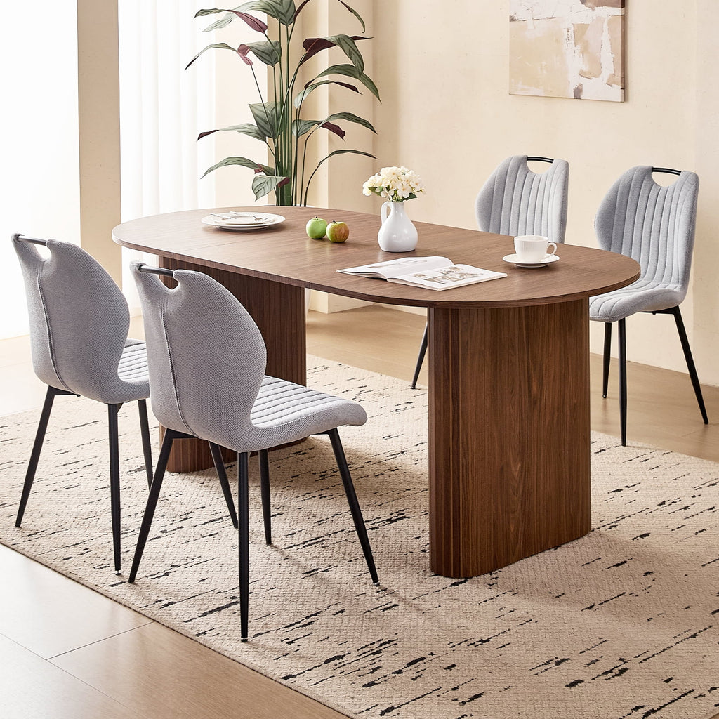 71 Natural Large Dining Table Set for 4 Modern Kitchen Table with Beige Boucle Upholstered Kitchen Chairs Set of 4