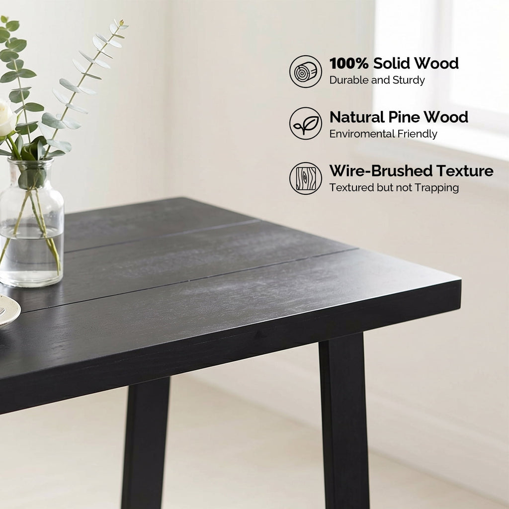 Ktaxon Pine Wood Dining Table for 4, 47.3 Rectangle 4-Person Indoor Farmhouse Kitchen Table Solid Wood Dinner Breakfast Table for Small Space, Apartment Friendly, Black