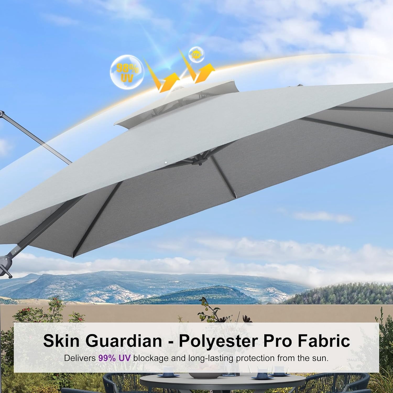 PURPLE LEAF Cantilever Umbrellas 12FT Square Large Patio Umbrella Offset Umbrella with 360°Rotation Tilting And Hanging Double Top, Grey
