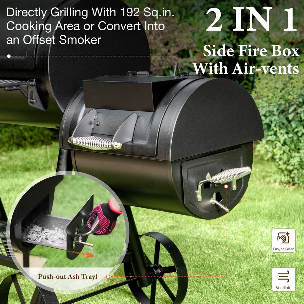 PHI VILLA 28 Charcoal Grill with Offset Smoker Black