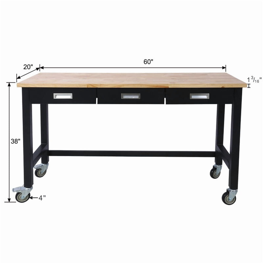 60 × 20 Multifunctional Workbench with Three Drawers, Four Swivel Casters, Stable & High-Quality