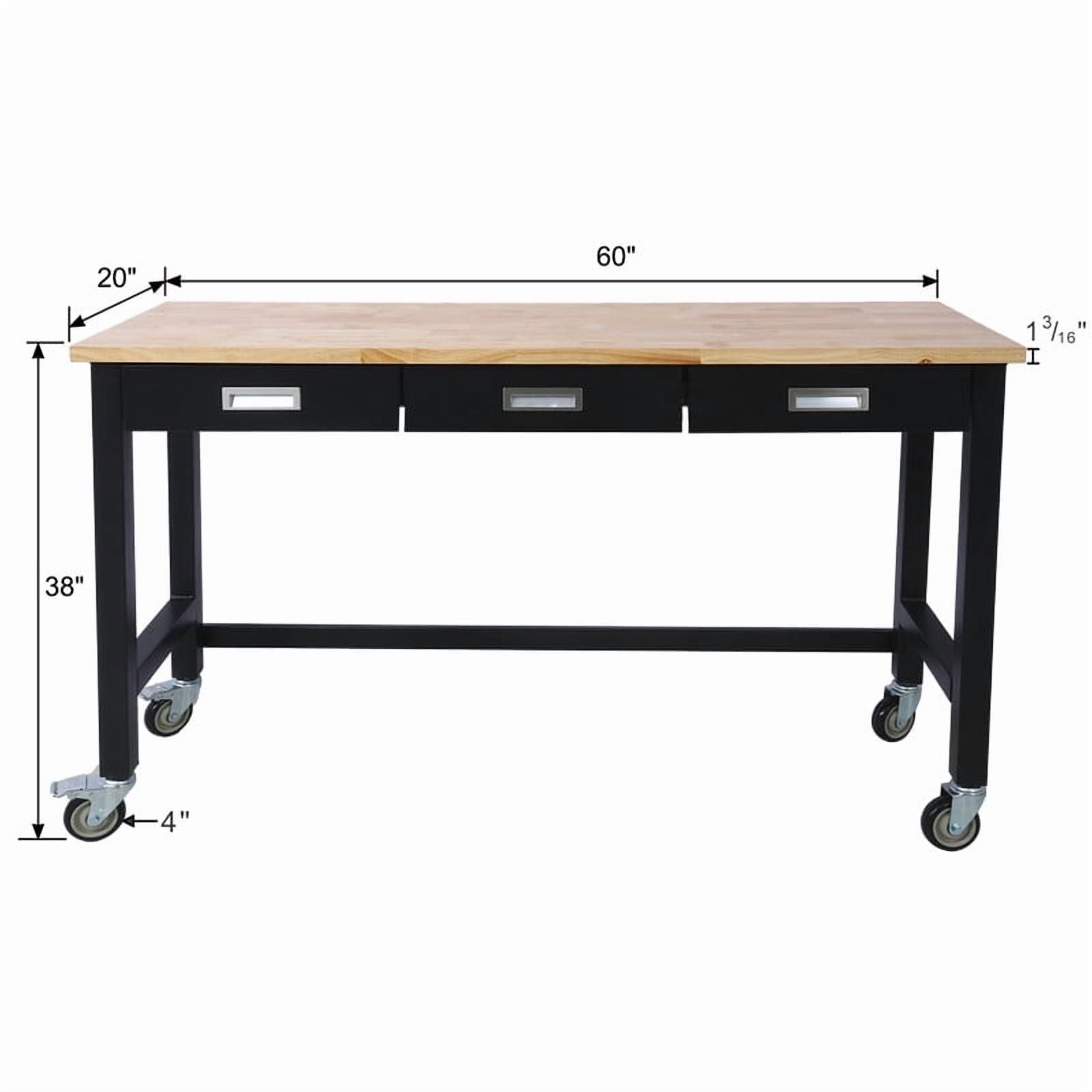 60 × 20 Multifunctional Workbench with Three Drawers, Four Swivel Casters, Stable & High-Quality