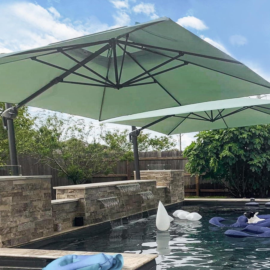 PURPLE LEAF Cantilever Umbrellas 12FT Square Large Patio Umbrella Offset Umbrella with 360°Rotation Tilting And Hanging Double Top, Grey
