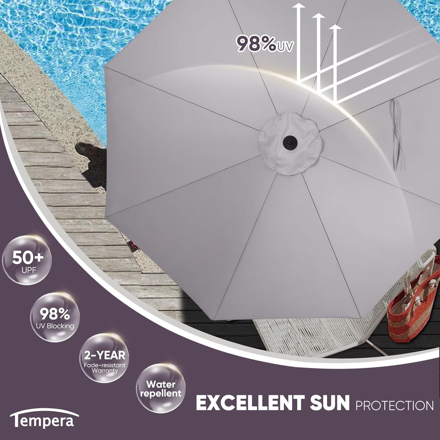 Outdoor Market Table Umbrella with Push Button Tilt and Crank, Large Sun Umbrella with Sturdy Pole and Fade Resistant Canopy