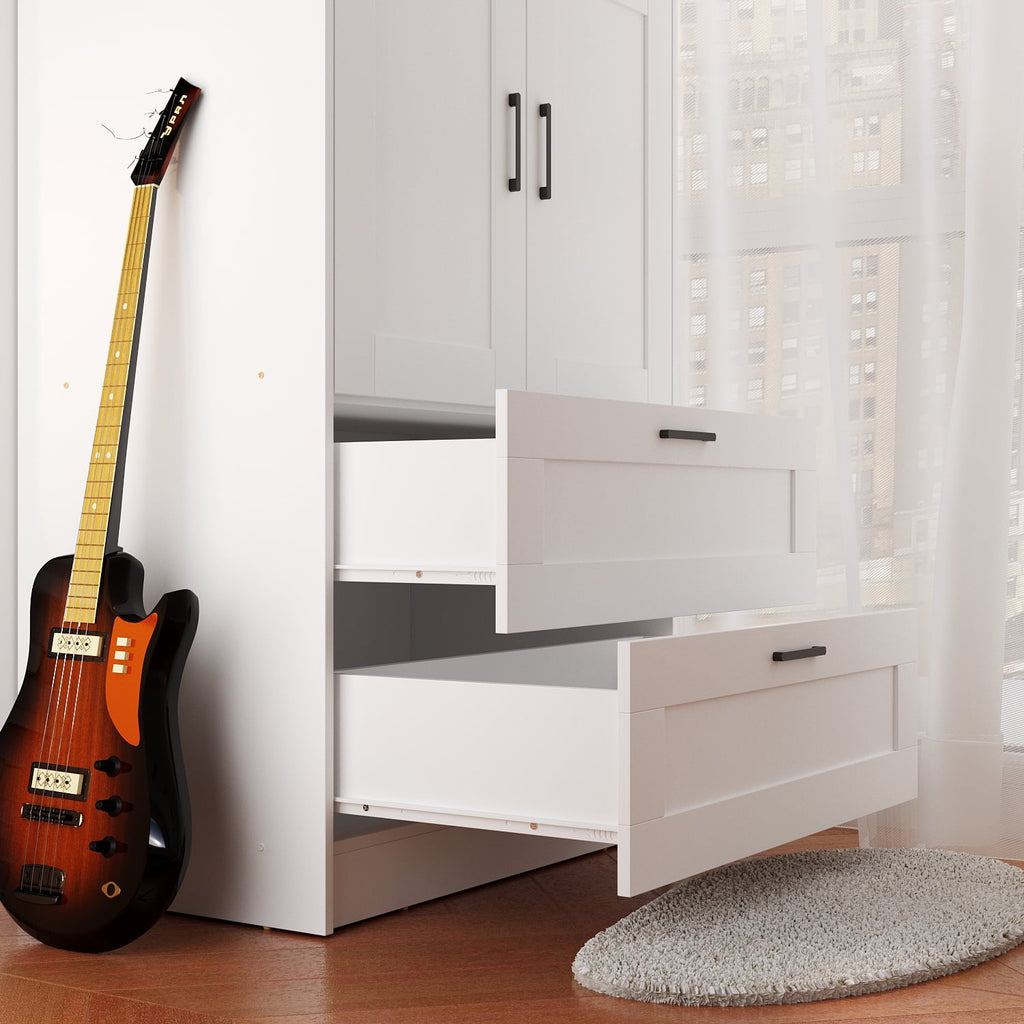 Wood White Wardrobe Closet with 2 Doors，Bedroom Freestanding Armoire Storage Cabinet with Shelves，Wooden Wardrobe Combination for Hanging Clothes