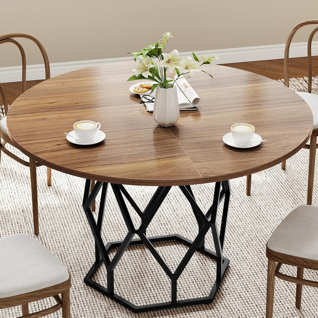 M optimized Round Dining Table for 4-6 People, 47 Farmhouse Kitchen Table, Modern Circle Dinner Table with Sturdy Base, Industrial Wood Dinning Room Table for Kitchen
