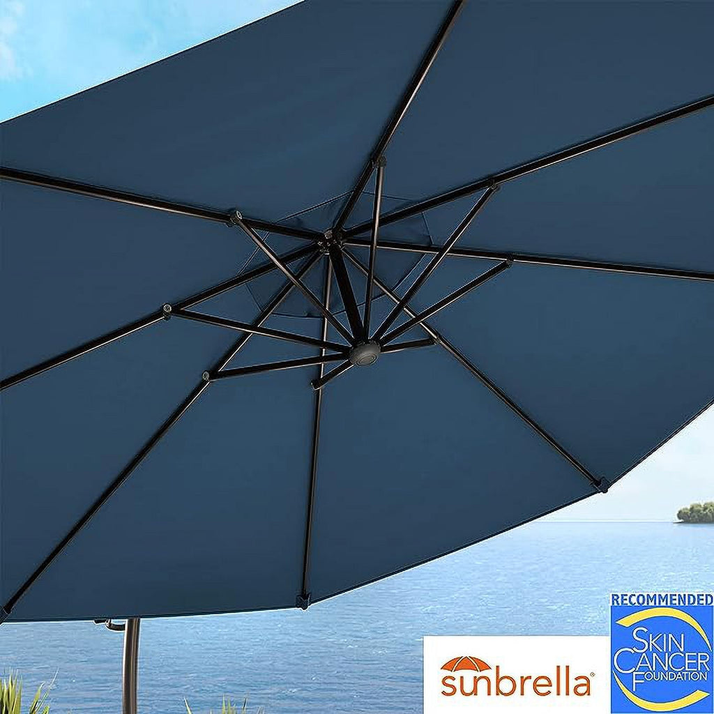 GRANDPATIO 12 Ft Outdoor Umbrella with Base, Large Aluminum Cantilever Offset Umbrella for Patio Pool, Black & White