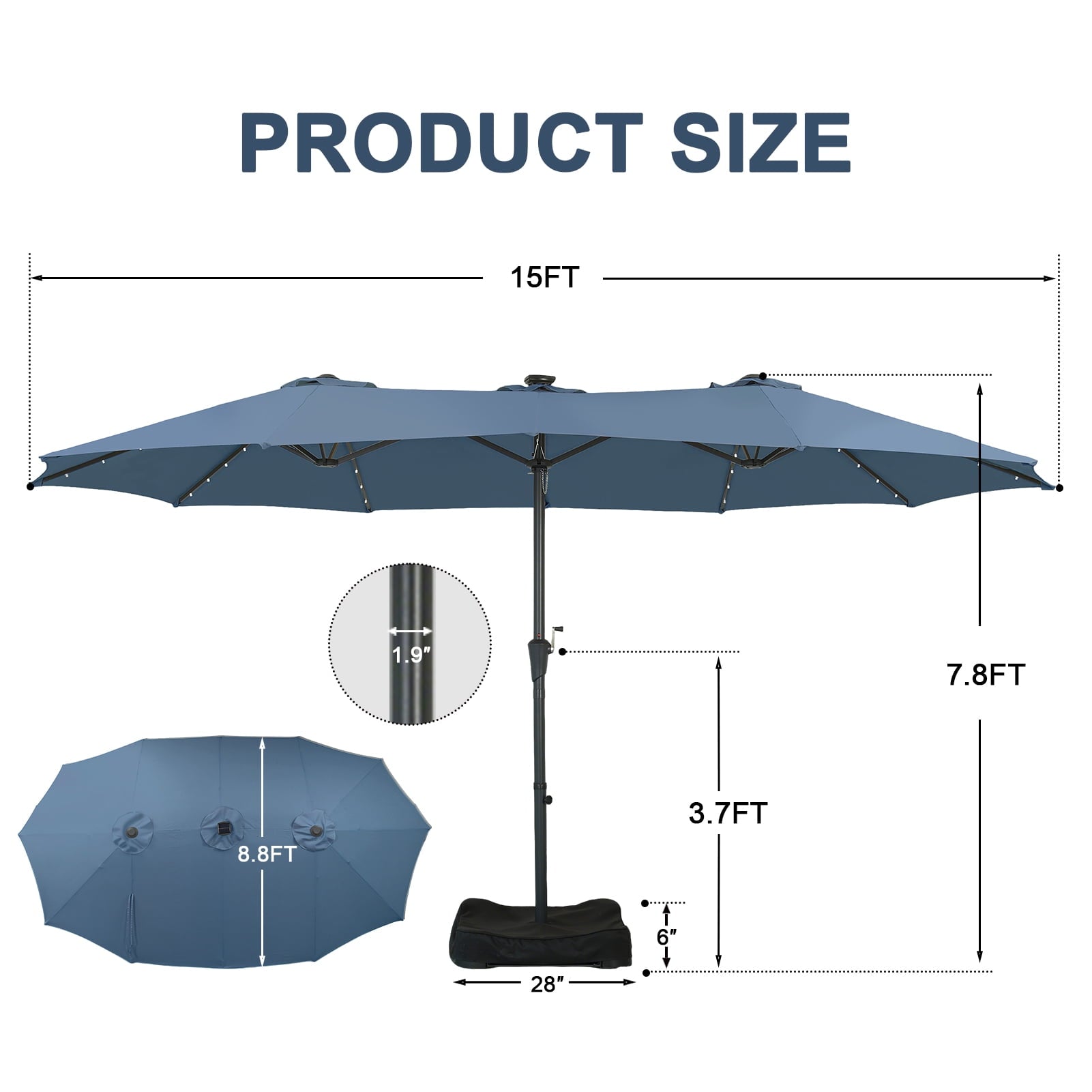 Ainfox 15ft Large Patio Umbrella with Solar Lights, Double-Sided Outdoor Rectangle Table Umbrellas with Sand Bag Base，Beige