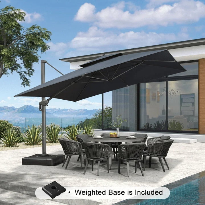PURPLE LEAF Cantilever Umbrellas 12FT Square Large Patio Umbrella Offset Umbrella with 360°Rotation Tilting And Hanging Double Top, Grey