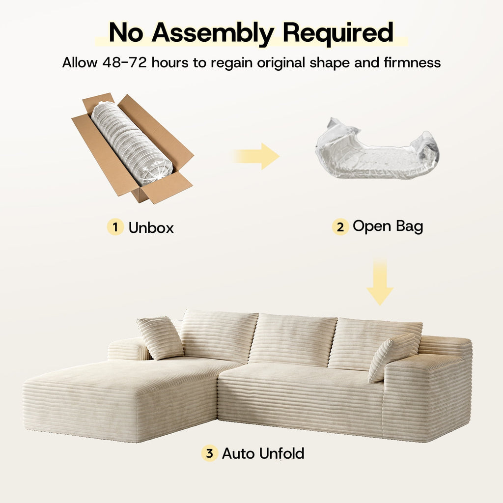 Patbrela 106 Sectional Couch for Living Room, L-Shaped Boneless Cloud Couch Corduroy Modern Sectional Sofa with Deep Seat and Thickened Cushion, No Assembly Required, Black