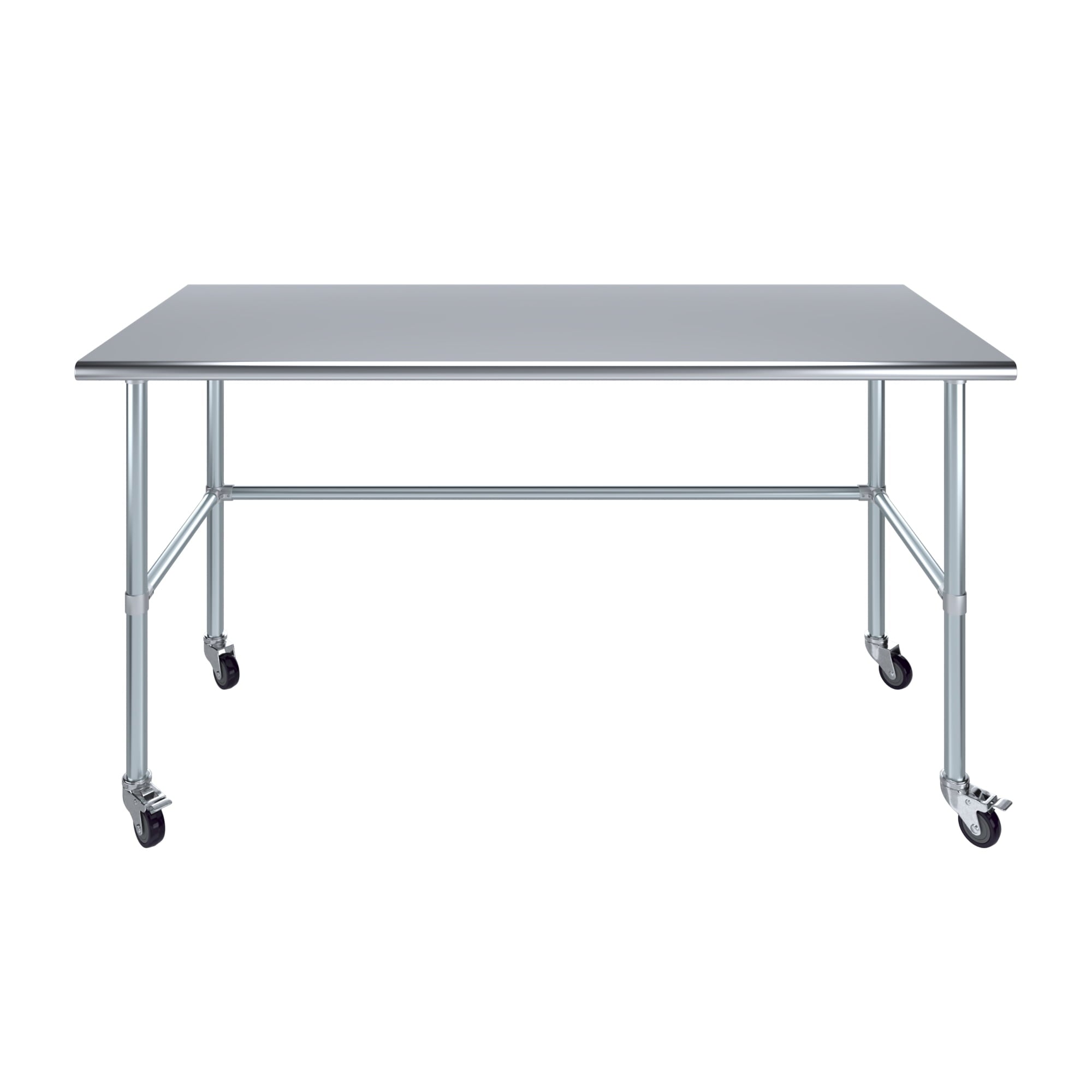 AmGood 36 Long x 30 Deep Stainless-Steel Work Table with Open Base and Wheels, Mobile Metal Table