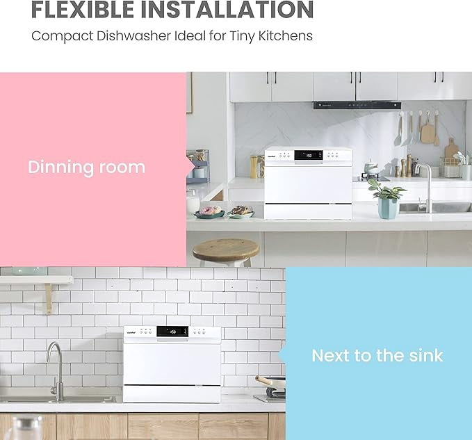 COMFEE' Energy Star Countertop Dishwasher, 6 Place Settings & 8 Programs, Speed/Baby-Care/Eco/Glass, Black