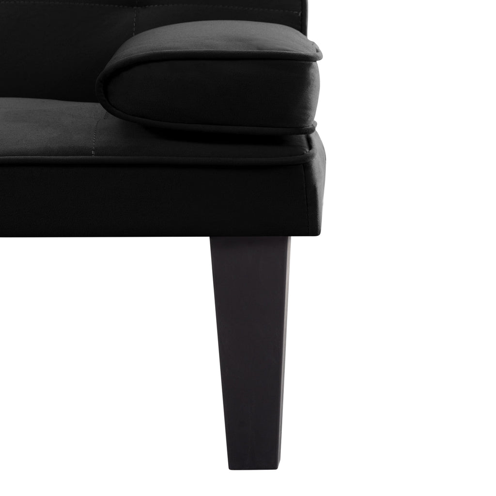 BSHTI 65 Modern Velvet Futon Sofa Bed with Drop Down Cup Holders, 3-Position Adjustable Backrest, Removable Arm Cushions, Chrome Legs for Living Room & Guest Room Black