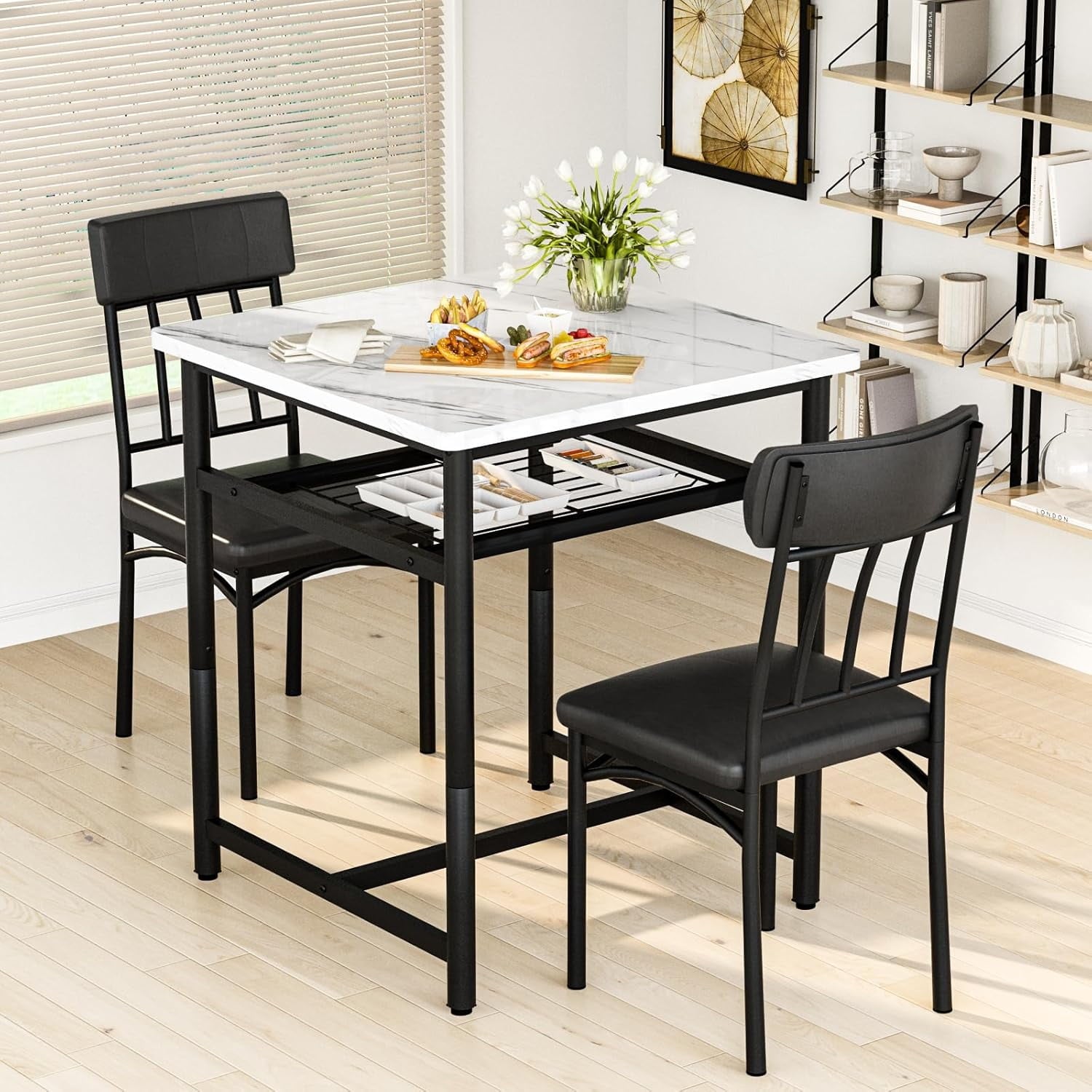 Lamerge 4 Person Dining Table Set, Wooden Dining Table 5 Piece Set with 4 Oak Metal Frame Chairs, Space Saving, Suitable for Apartments, Small Spaces, Kitchens, Breakfast Corners, Espresso Wood C