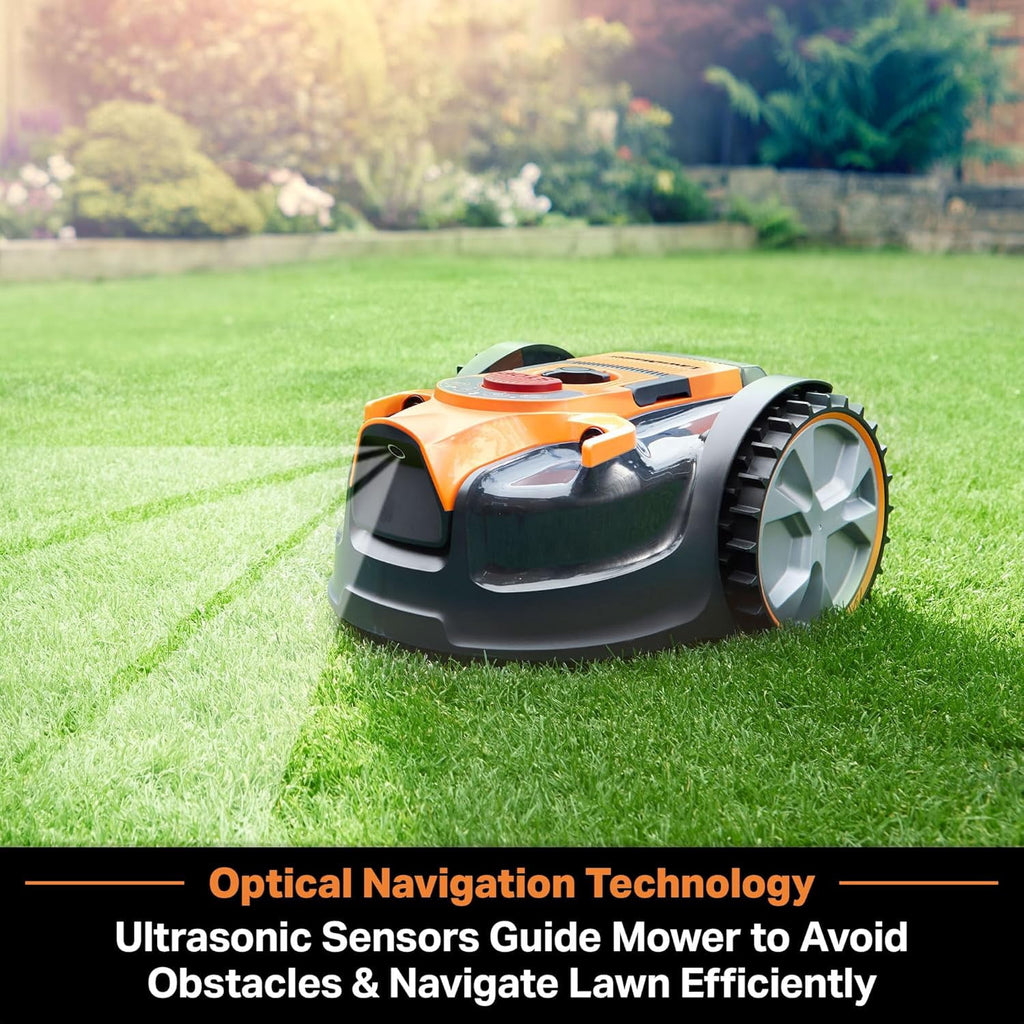 Newly Upgraded LawnMaster OcuMow™ VBRM601YCM MAX Perimeter Wire Free Robot Lawn Mower Cuts Small Lawns 2000-3500 Square Feet with Optical Navigation, Obstacle Avoidance, Low Noise and No Go Function