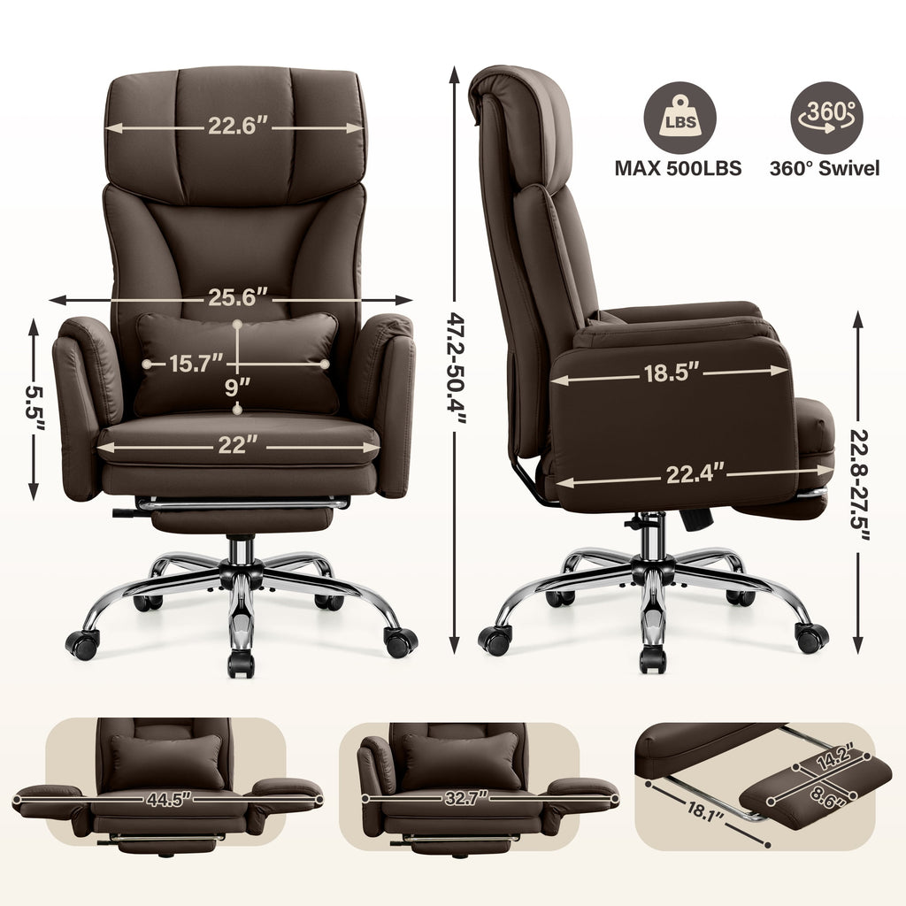 Primy Cross Legged Office Chair with Footrest & Convertible Armrests, 500LBS Capacity Home Desk Chair, Ergonomic Recliner with Lumbar Pillow, Criss Cross Design, Big and Tall Executive Chair