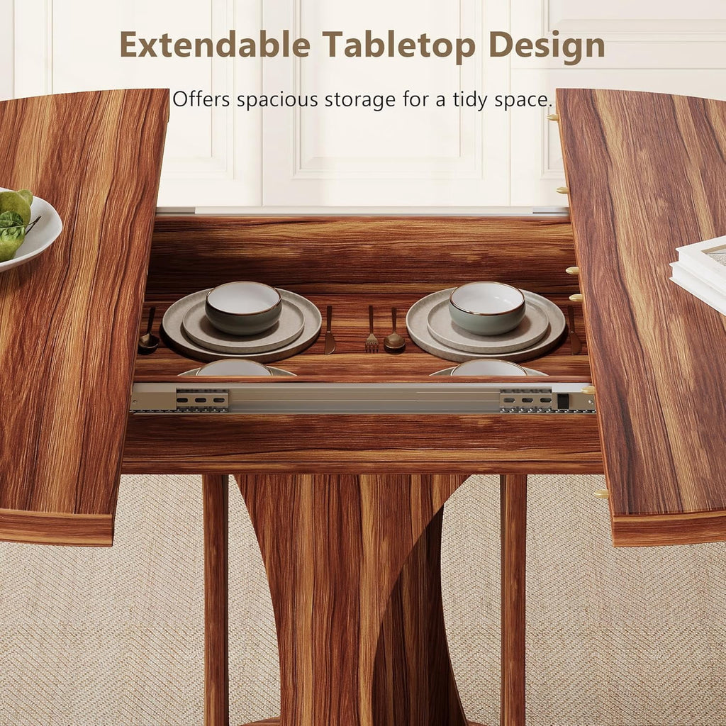 Virans 43.3-59 Extendable Round Dining Table for 6-8,Kitchen Table with MDF,Modern Dinner Table for Dining Rooms,Living Rooms,Walnut