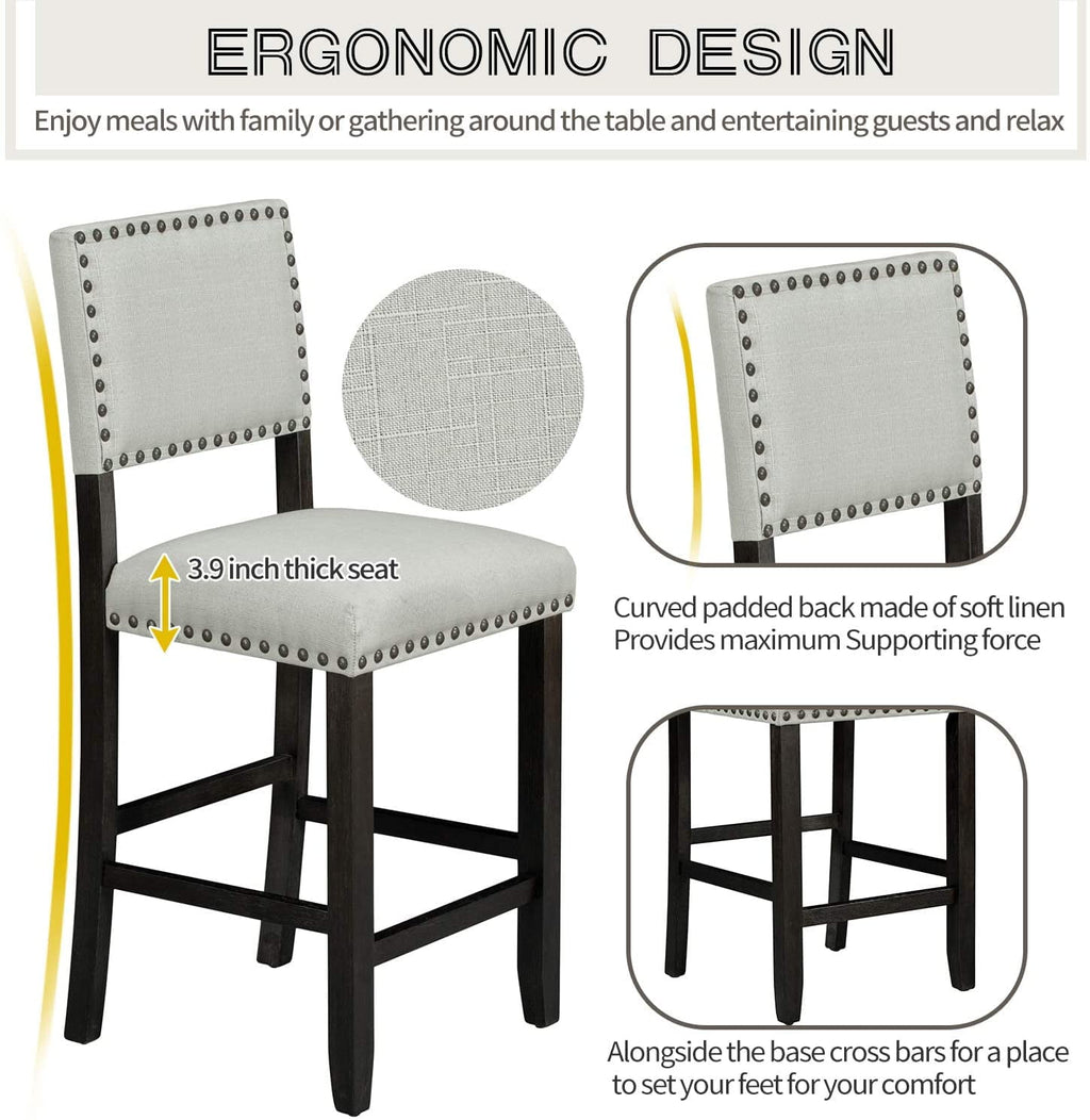 Harper & Bright Designs 5 Piece Dining Table Set Counter Height Dining Set with Classic Elegant Rectangel Table and 4 Padded Chairs for Kitchen Dining Room, Black and Beige