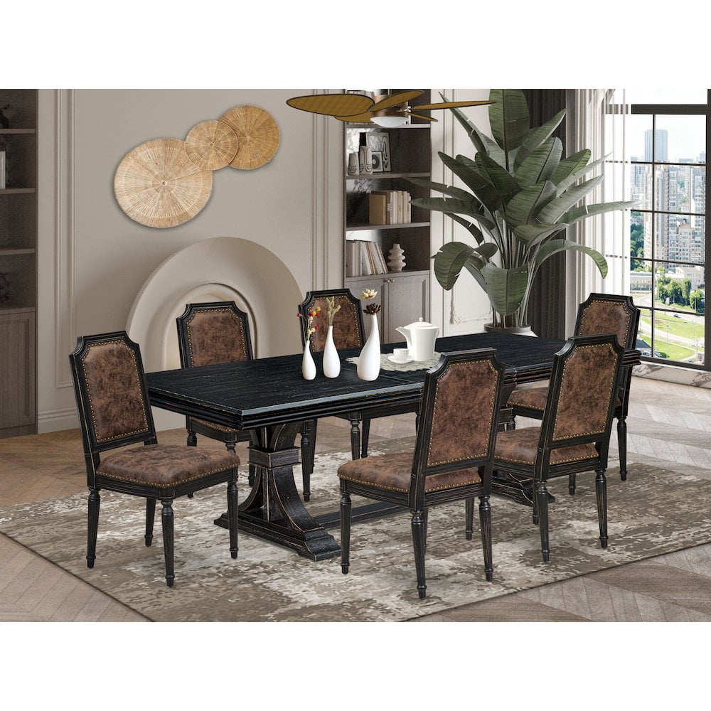 Luxe by East West Furniture 7 piece Modern Dining Table Set consists of a Dining Table and 6 Dinner Chairs