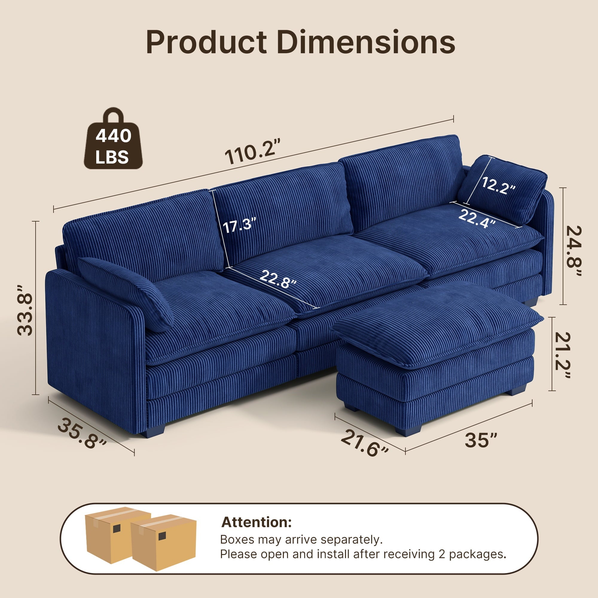Asofer 31 Cloud Accent Sofa With Washable Cover, Single Corduroy Chair with Deep Seat Upholstered Cushion for Apartment,Dark gray