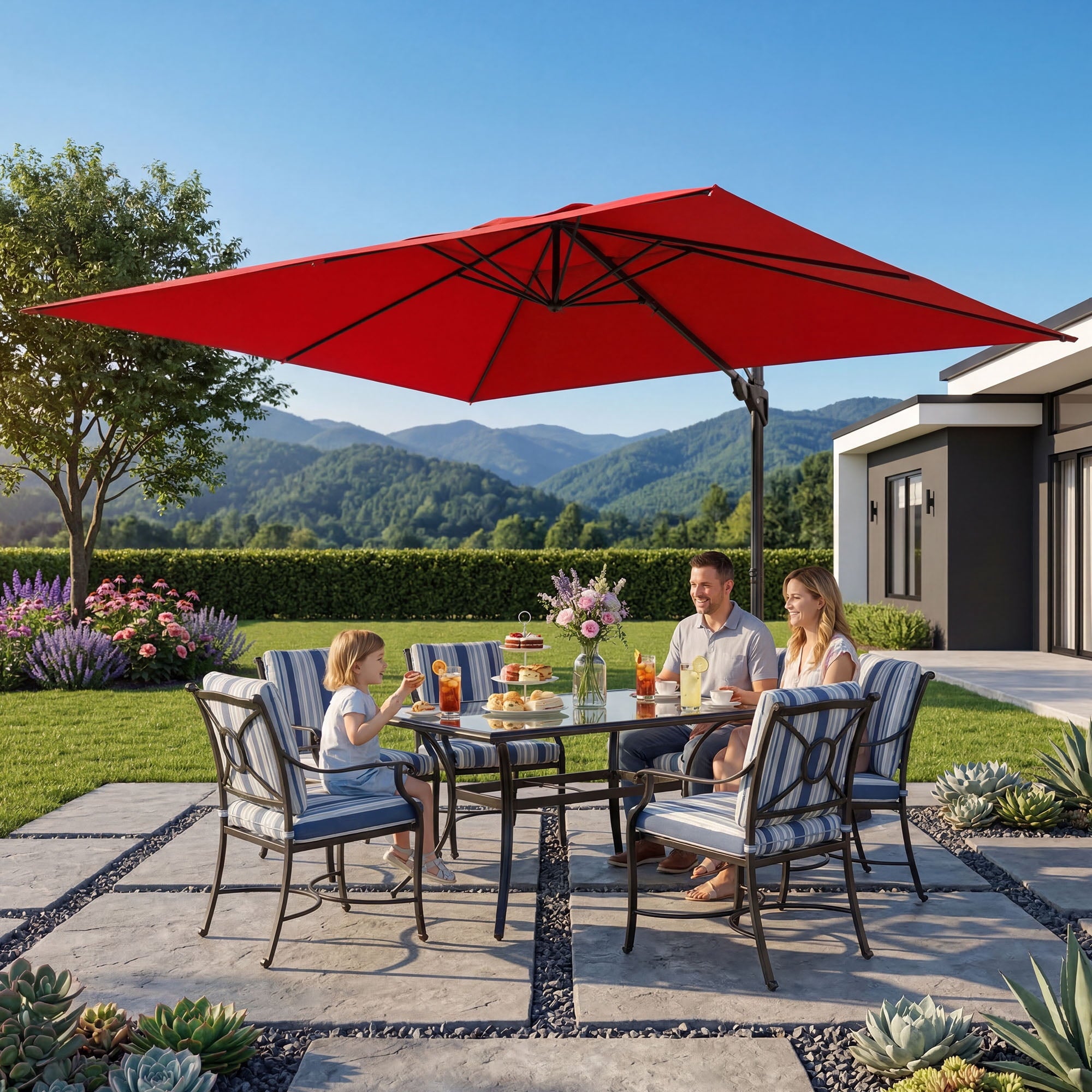 MOALCOFER 10x13FT Outdoor Offset Cantilever Patio Umbrella with 360° Rotation, 8 Ribs, Crank & Tilt, Large Hanging Sun Shade for Backyard, Deck, Poolside,Red